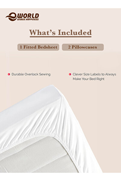 Eworld 3-Piece Black Cotton Fitted Bedsheet Set, Deep-Pocket Queen Sheet & 2 Pillow Covers