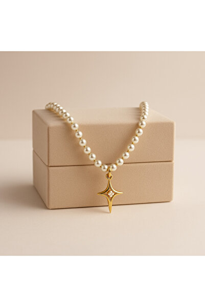 AG collection Altın Yıldız Uçlu İnci Kolye – Zarif Kadın Kolye – Şık ve Modern Tasarım