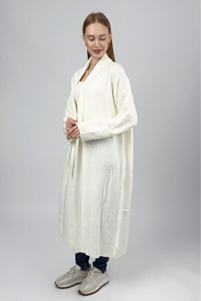 Betimoda Women's Shawl Collar Long Knit Cardigan Ecru