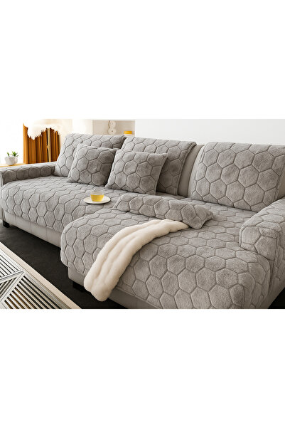 new colourse Peluş 3 kişilik kanepe örtüsü 80x200cm örtü Gri