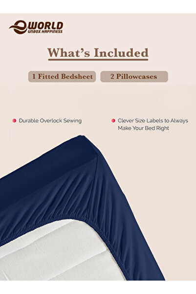 Eworld 2-Piece Single Size Black Cotton Fitted Bedsheet Set, Deep-Pocket Single Sheet & 1 Pillow Cover