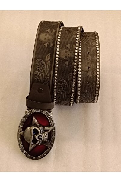 Butik Tülin Unisex Authentic Faux Leather Grey Printed Maroon Enamel Silver S...