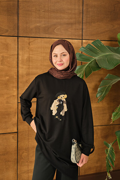 LOCCO Women's Teddy Bear Detail Tunic Black