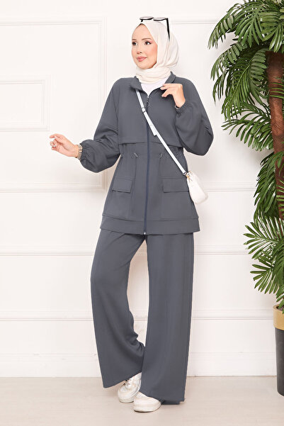 EBRUTESETTÜR Adjustable Waist Pocket Detailed Hijab Two-Piece Set