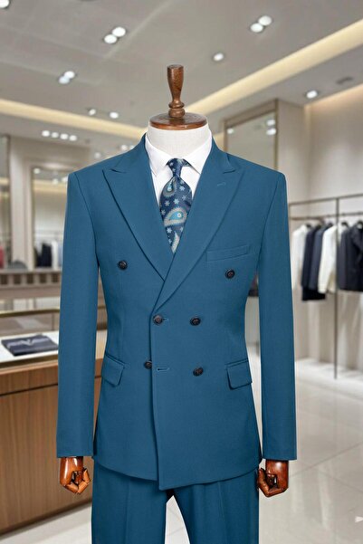 Salihtarzz Takım Elbise Kruvaze SlimFit Mavi SD42261