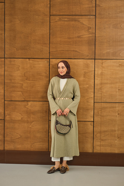 LOCCO Kadın Uzun Triko Hırka Su Yeşil