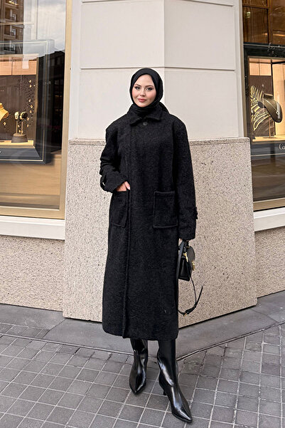 LOCCO Women's Felt Cashmere Coat Black