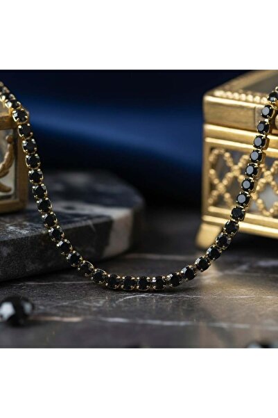 KEVSA Jewelry Colier Tenis din oțel inoxidabil cu pietre negre 2mm – LPD1501