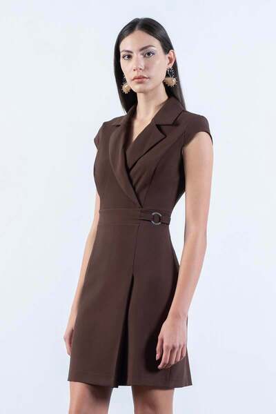 Spazio Dillom Kruvaze Toka Etek Pile Halka Detaylı Elbise KAHVE