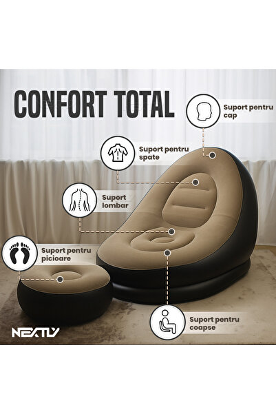 NEXTLY Inflatable Velvet Comfort Set: Ergonomic Armchair & Footstool for Indoor/Outdoor Serenity