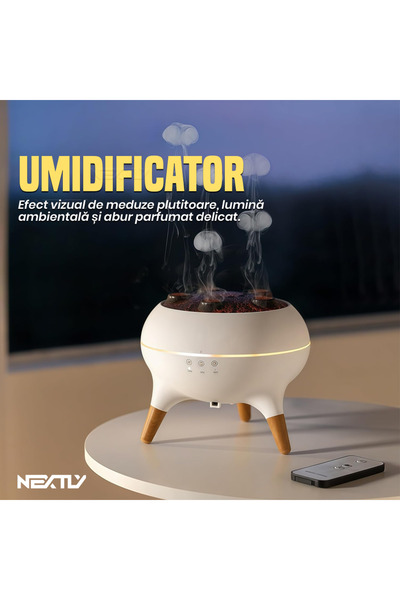NEXTLY Jellyfish Ultrasonic Aroma Diffuser with RGB Light & Sound-Activated Mist, 250ml, White