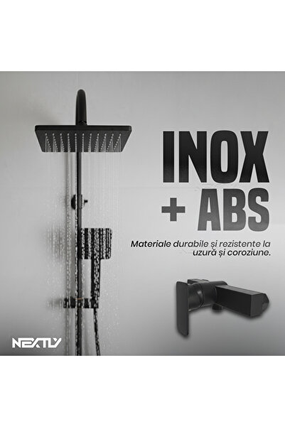 NEXTLY Shower Column, Black Matte, Stainless Steel & ABS, Rainfall Head, Fixed 90cm Height