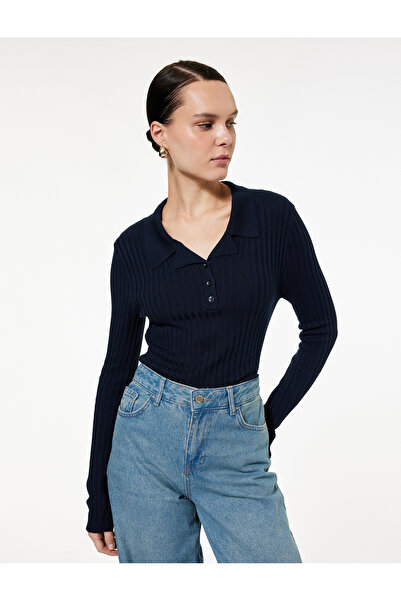 Koton Pulover tricotat cu mânecă lungă și guler polo cu jumătate de nasturi