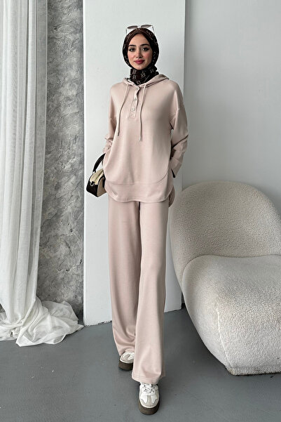 Mogi Butik Women's Modal Fabric Snap Fastener Hooded Oversized Tsettür Suit 3107