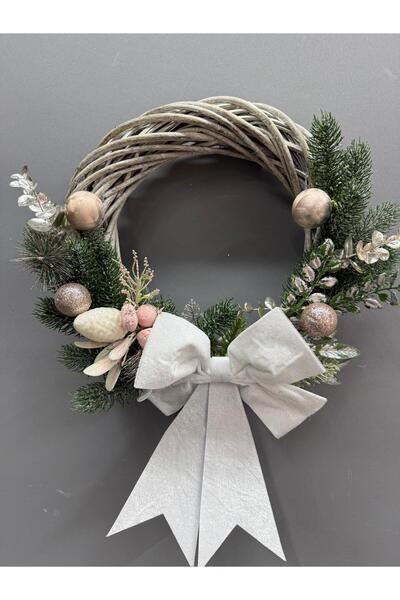 LUCIA Yılbaşı Kapı Süsü Çam Dallı ve Pembe Kadife Toplu,Gümüş Detaylı, Kapı S...