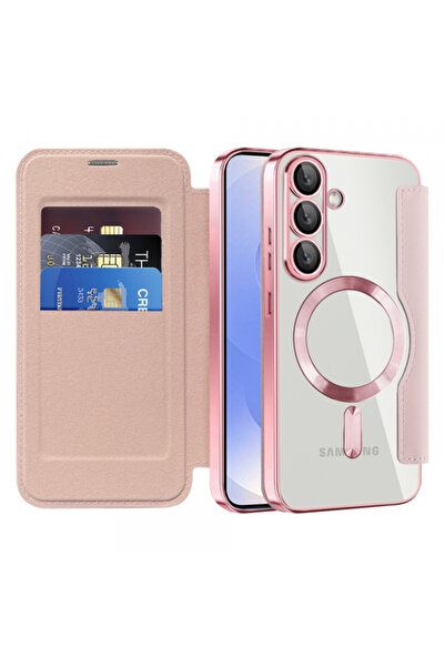 Samsung Husa MagSafe pentru Galaxy S25 S931, Techsuit, SmartMag Book, Roz