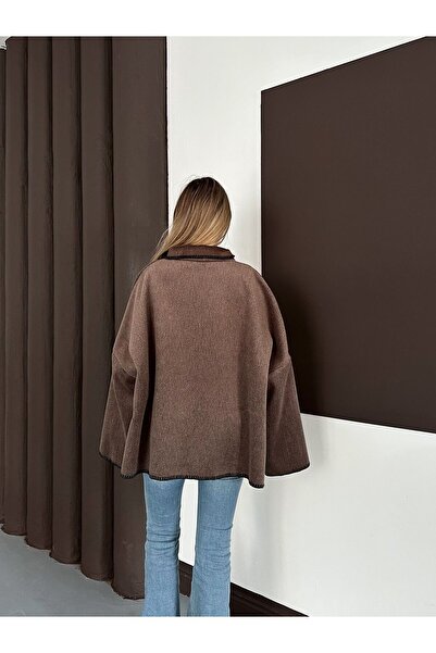 ParlaMira Women's Oversized Premium Cashmere High Collar Piped Button Jacket