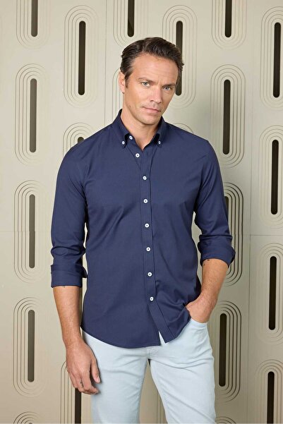 RUFELLI Düğmeli Yaka Oxford Likralı Slim Fit Erkek Gömlek