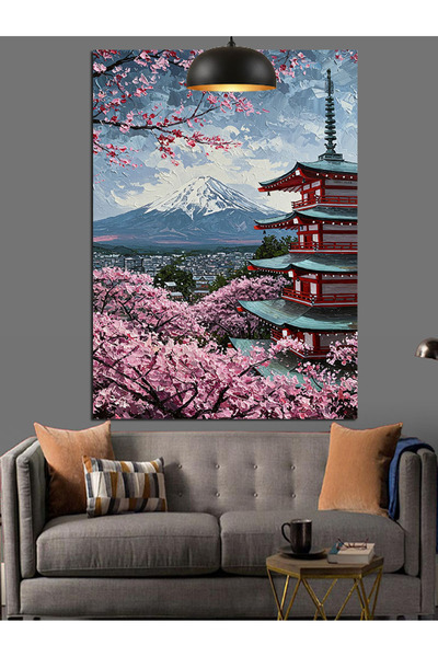 Tablo Mega Fuji Dağı Ve Tapınak Manzaralı Japon Sanatı Dekoratif Kanvas - Mdf...