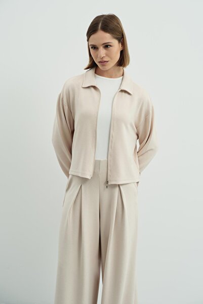 C&City Παντελόνι Pure Touch με μονό πλισέ μπεζ