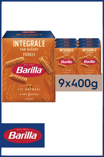 Barilla Tam Buğday Burgu Makarna (Integrale Fusilli) 400 gr x 9 Adet