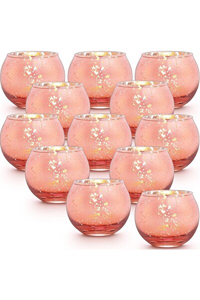 Generic حاملات شموع صغيرة من زجاج الزئبق باللون الذهبي الوردي من لامورجيفت، ١...