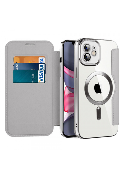 Apple Husa MagSafe pentru iPhone 11, Techsuit, SmartMag Book, Gri