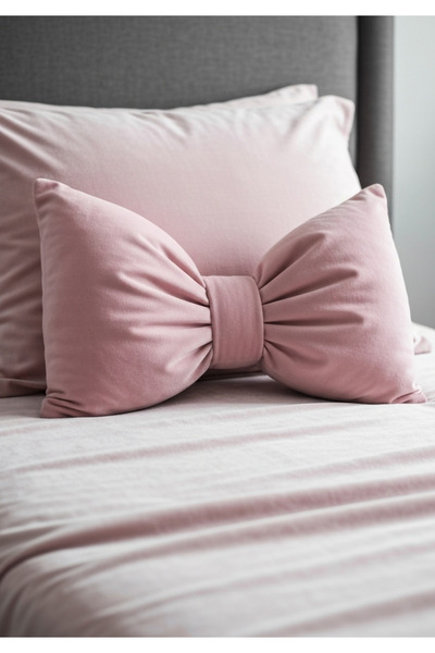 JACA Kadife Fiyonk Görünümlü Dekoratif Yastık Dolgulu Fiyonk Kumaş Hediye Yastık Kırlent Minder
