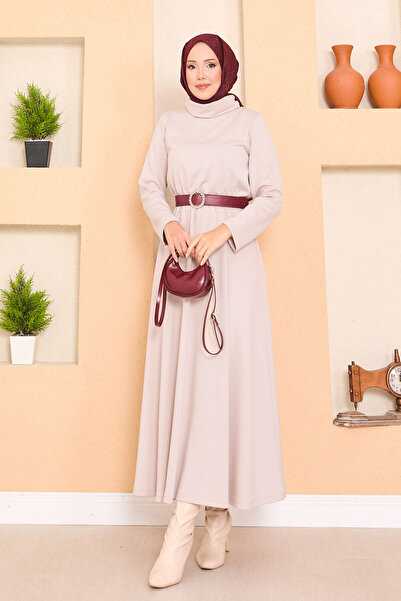 EBRUTESETTÜR Turtleneck Gathered Waist Hijab Dress