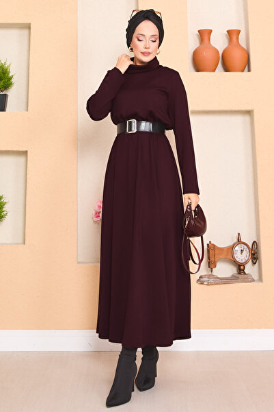 EBRUTESETTÜR Turtleneck Gathered Waist Hijab Dress