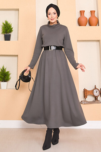 EBRUTESETTÜR Turtleneck Gathered Waist Hijab Dress