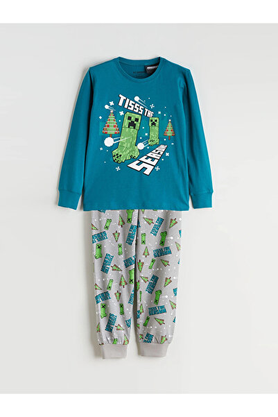 LC Waikiki LCW Kids Tirkizna okrugla kragna Minecraft Štampano Pidžama za dečake