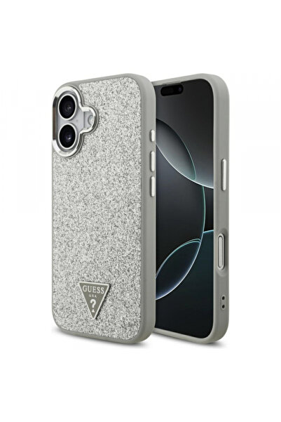 Apple MagSafe Case for iPhone 17, Guess, Glitter Triangle Logo, Silver