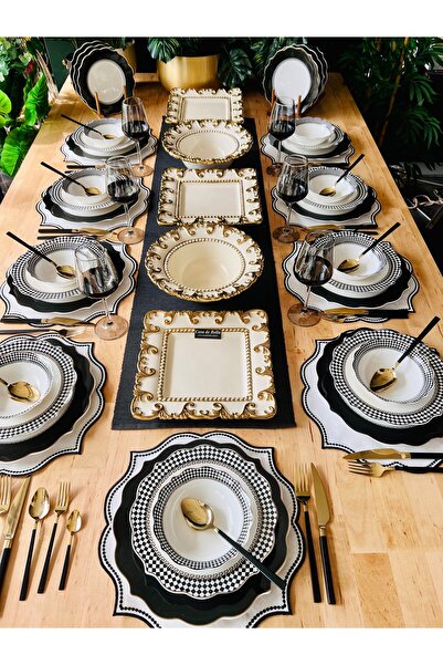 CASA DE BELLA Dama Desenli 70 Parça 12 Kişilik Yemek Takımı Ve Servis Seti