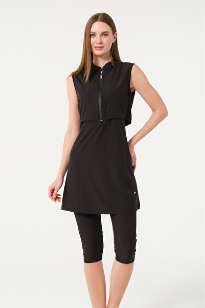 İYİBU Women's Semi-Closed Zippered 4-Piece Swimsuit Set – Black