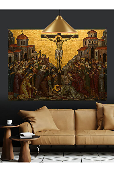 Tablo Mega İsa Çarmıhta Sanat Eseri Dekoratif Kanvas - Mdf Ahşap Tablo