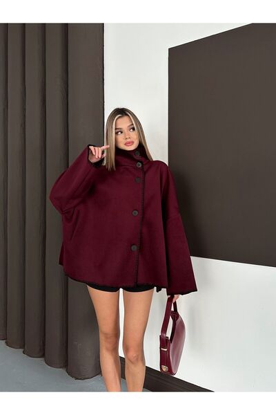 ParlaMira Women's Oversized Premium Cashmere High Collar Piped Button Jacket