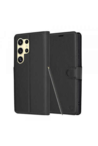 Samsung Θήκη για Galaxy S24 Ultra S928, Techsuit, Δερμάτινο θήκη, Μαύρη