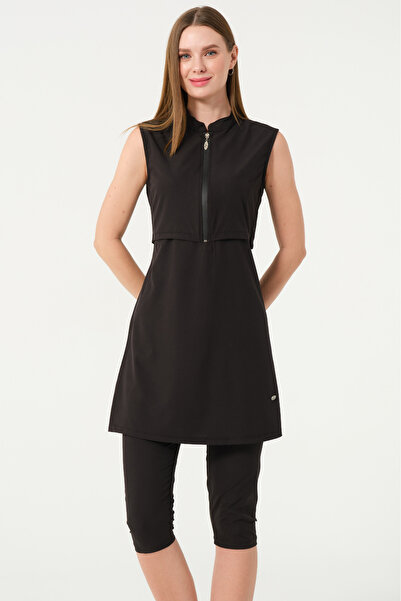 İYİBU Women's Semi-Closed Zippered 4-Piece Swimsuit Set – Black