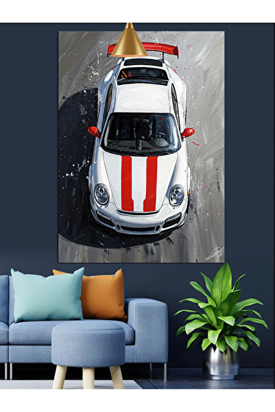 Tablo Mega Beyaz Spor Araba Kuş Bakışı Görünümü Dekoratif Kanvas - Mdf Ahşap ...