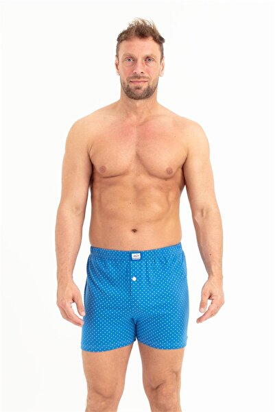 OBJE Men's Blue Star Pattern Single Jersey Slim Fit Boxer