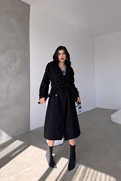 My Loore Women's Black Cashmere Midi Length Coat Mlb00007