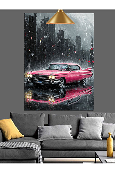 Tablo Mega Pembe Arabalı Karanlık Sokak Manzarası Dekoratif Kanvas - Mdf Ahşa...