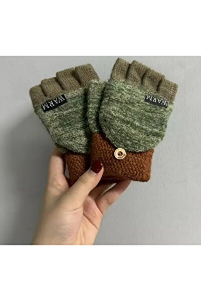 kho military design Olive Green Color Half Finger Wool Gloves Women