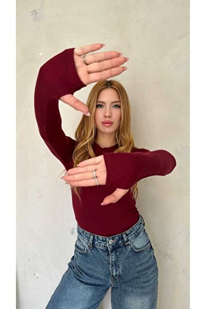 HYE Bisiklet Yaka Uzun Kollu Kadın Body | BORDO