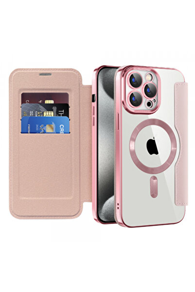 Apple Husa MagSafe pentru iPhone 15 Pro, Techsuit, SmartMag Book, Roz