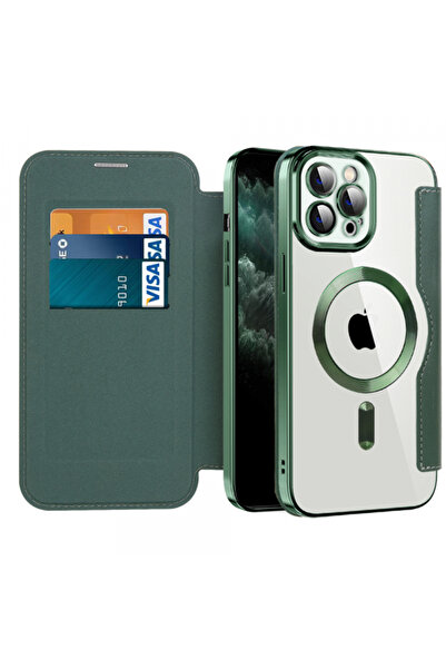 Apple MagSafe Case for iPhone 11 Pro Max, Techsuit, SmartMag Book, Green