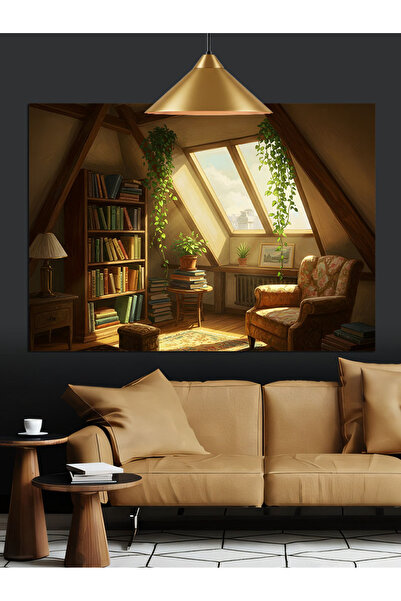 Tablo Mega Kitaplı Modern Oturma Odası Dekoratif Kanvas - Mdf Ahşap Tablo