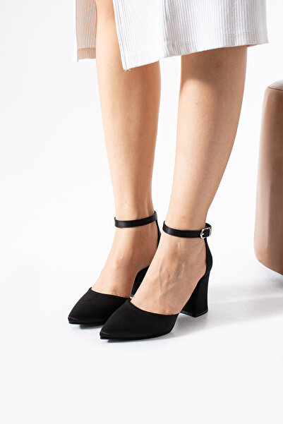 YARENAY Black Satin Thick Evening Dress Shoes