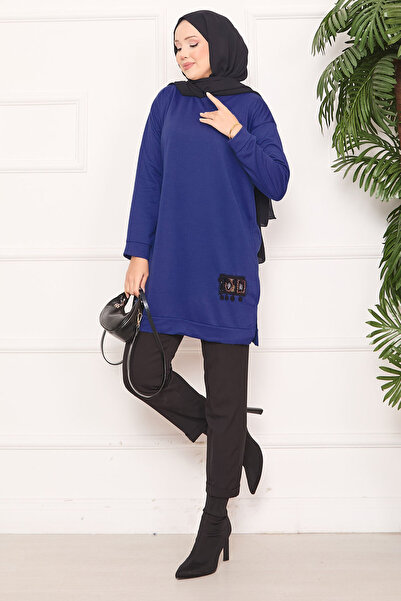 EBRUTESETTÜR Stone Embroidered Pompom Hijab Tunic